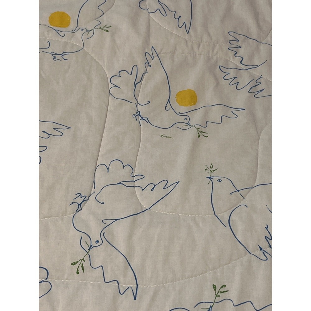 Vtg mcm Pacific Picasso Doves of Peace quilted bedspread Full twin 84x72 spadem